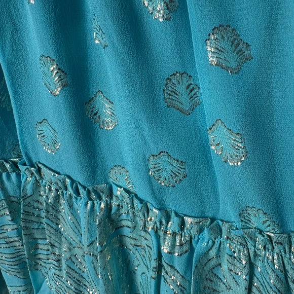 Lilly Pulitzer NWT Joella Silk Dress Sea Grass Metallic Clip Chiffon Size 6 - Picture 9 of 12